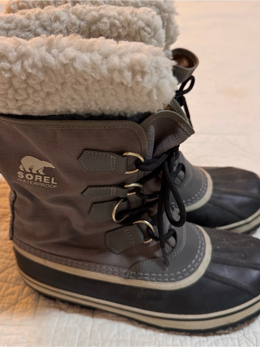 Sorel Women's Gray and Black Waterproof Winter Boots with Shearling Cuff